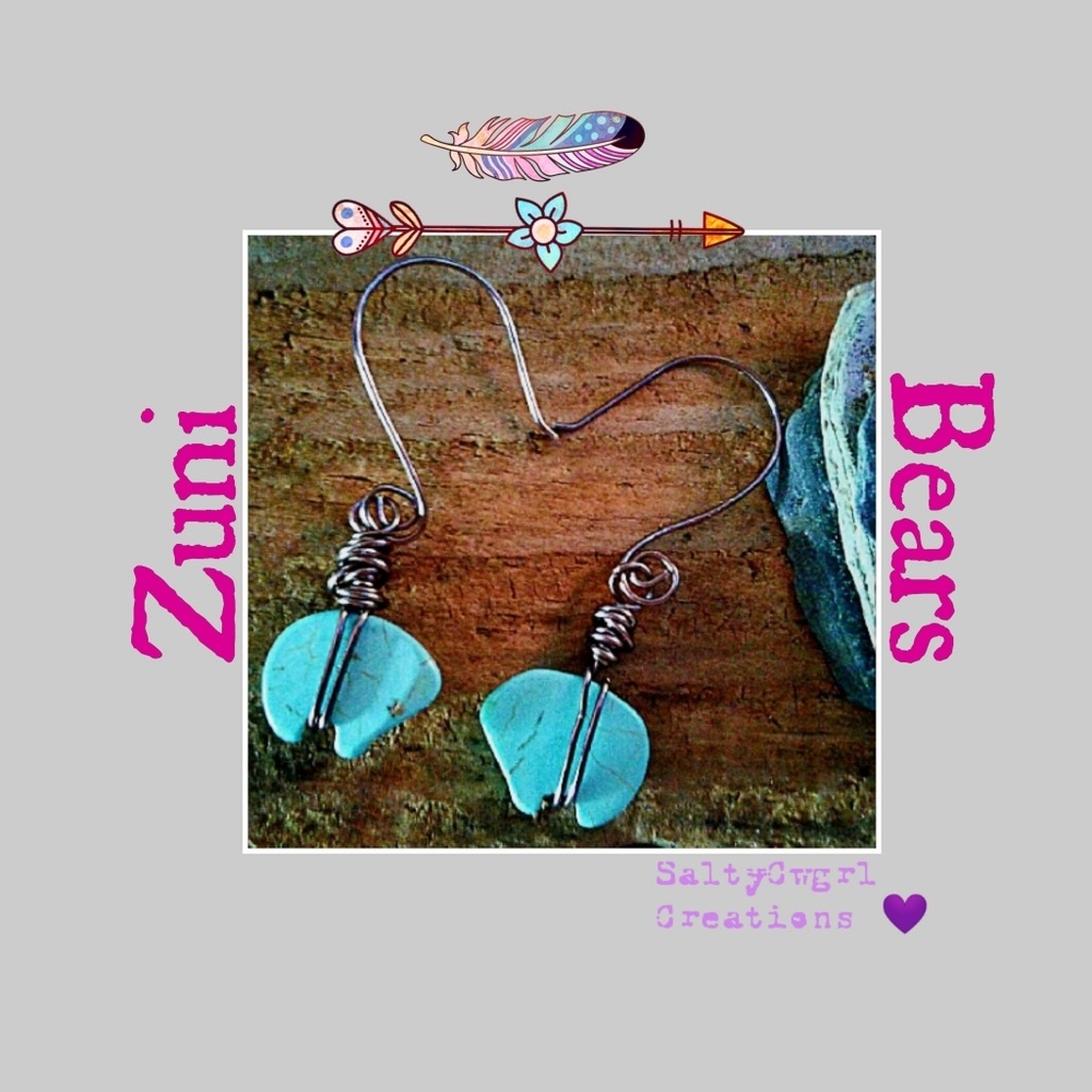 HOWLITE GEMSTONE ZUNI FETISH BEAR EARRINGS